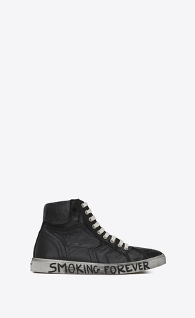 SAINT LAURENT スニーカー レディース ジョー 「SMOKING FOREVER」 ミッドトップスニーカー (ブラック/グリッターキャンバス/スエード&レザー) a_V4